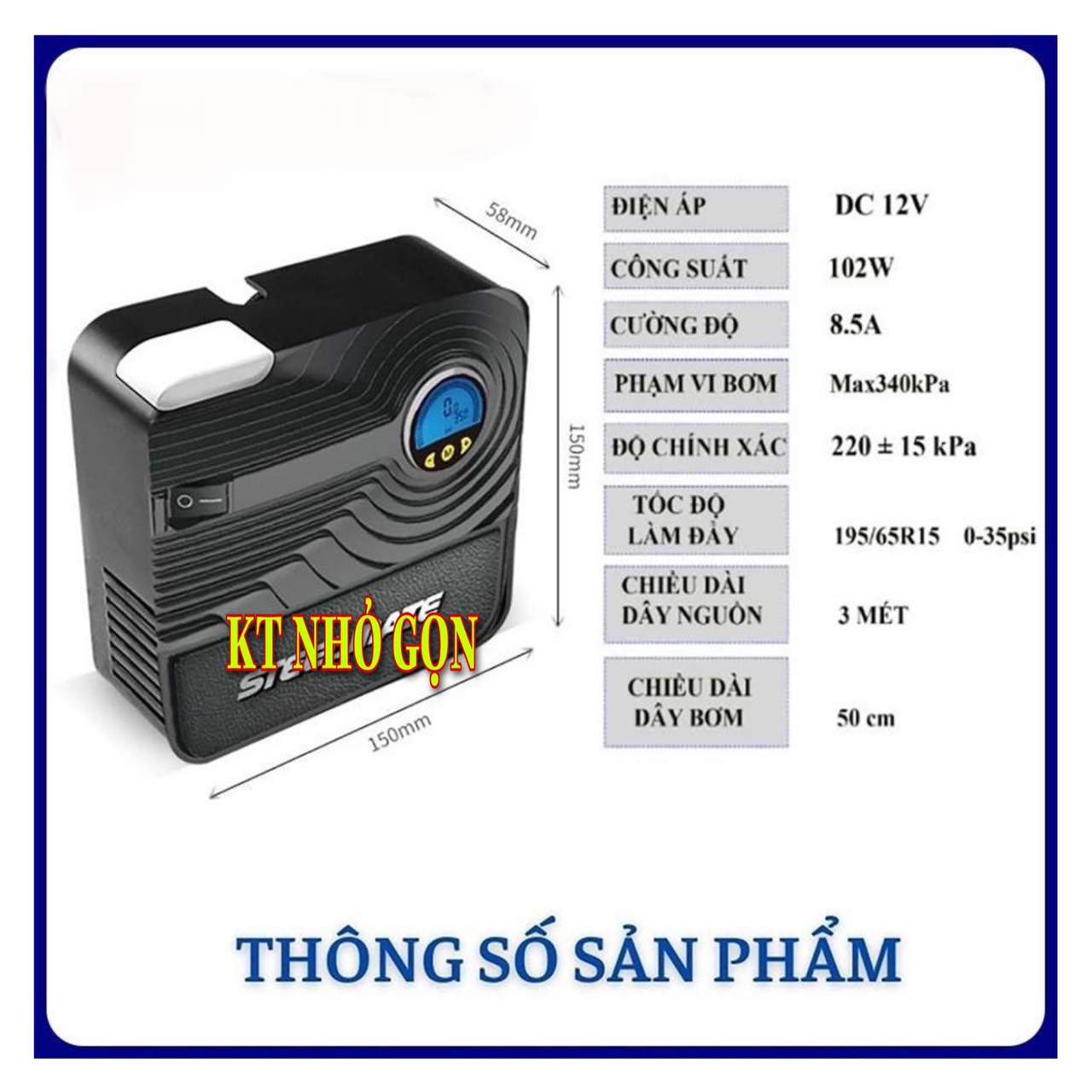Máy bơm lốp ô tô xe hơi đồng hồ điện tự thông minh tự ngắt P05