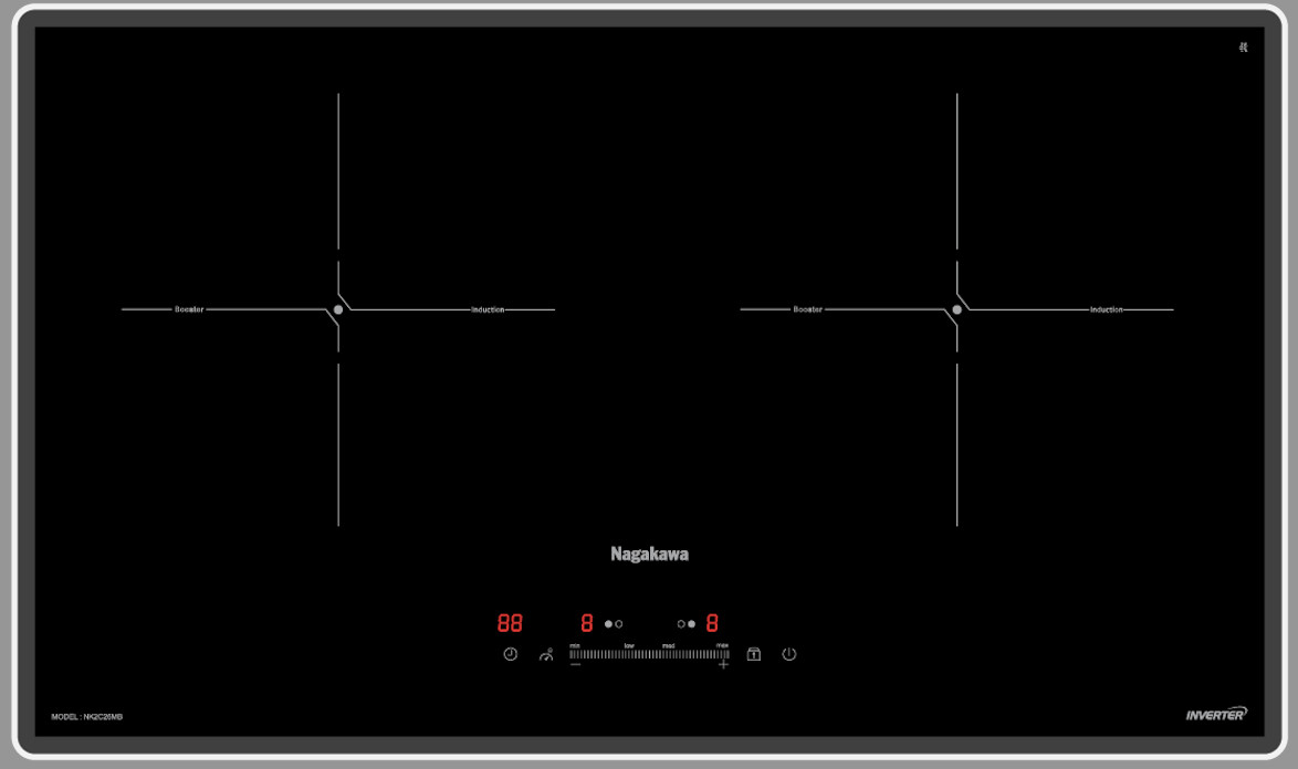 Bếp đôi điện từ Nagakawa UltraSlim NK2C26MB - Made in Malaysia - Bảo hành 5 năm- hàng chính hãng