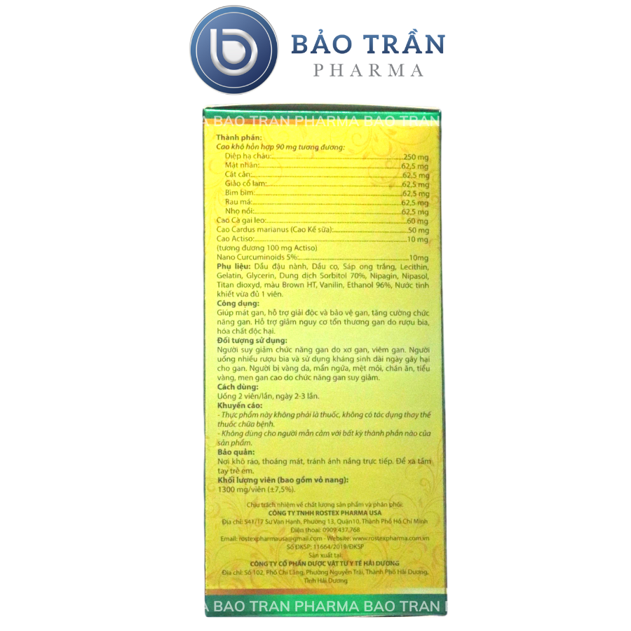 Bổ gan Cà Gai Leo Gold Tex màu vàng mát gan, giải độc gan - Chai 50 viên