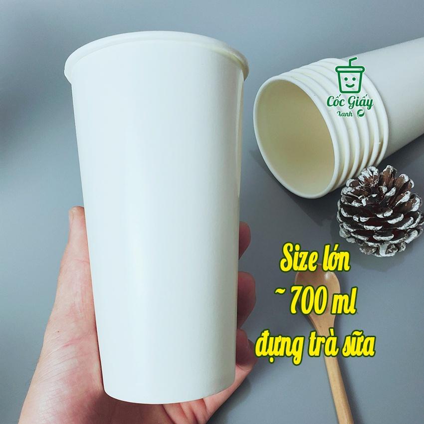 SIZE LỚN 50 CỐC GIẤY XANH 700ml Đựng Trà Sữa Có Nắp Bằng Siêu Dày Dặn, Cứng Cáp