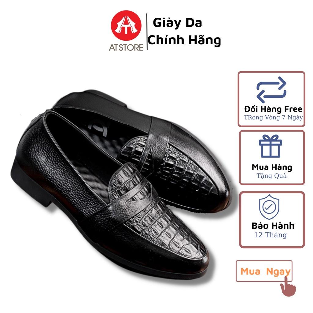 Giày da nam - Giày lười da nam công sở - Giày da nam công sở dập vân cá sấu - Đế cao su khâu cao 3cm, Mã V56