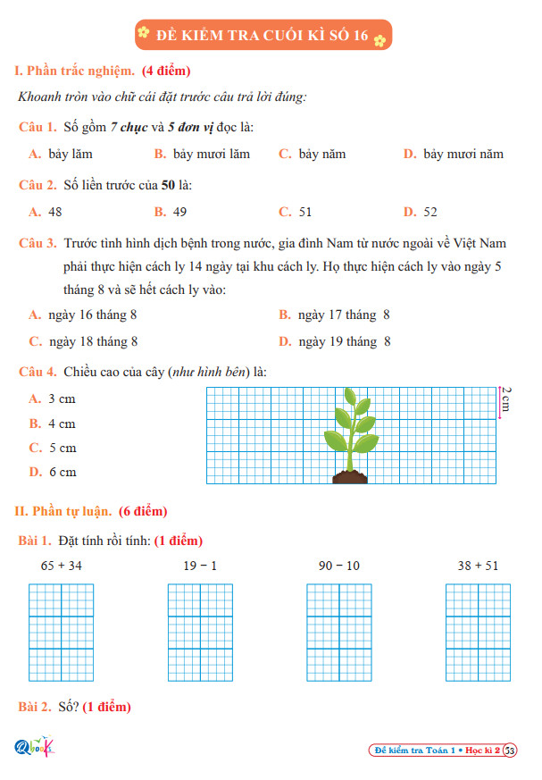 Sách - Đề Kiểm Tra Toán Lớp 1 - Cánh Diều - Học Kì 2