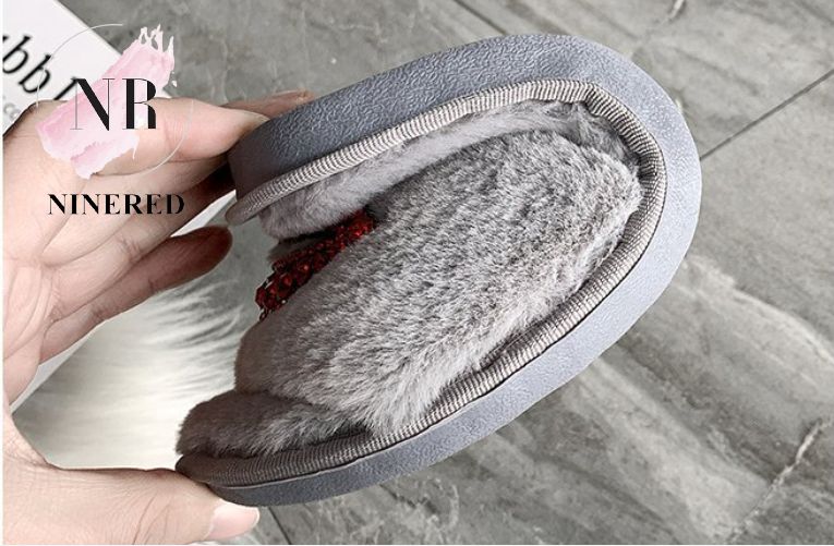 Dép Thời Trang Vải Lông Đế Nhựa Đi Trong Nhà, Văn Phòng Quai Đính Đá NineRed Homewear - D143