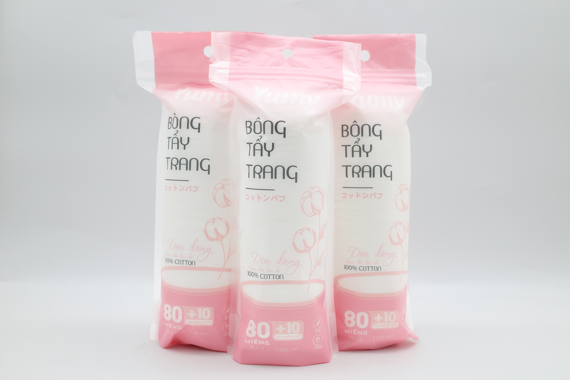 Bông tẩy trang YUMY túi 90 miếng, bông cotton tự nhiên, mềm mịn, không xơ (TT19_141)