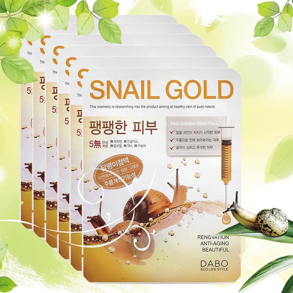 Combo 10 Miếng Đắp Mặt Nạ Dabo First Solution Mask Pack Snail Gold trắng da chống lão hóa Hàn Quốc (23g / Gói)