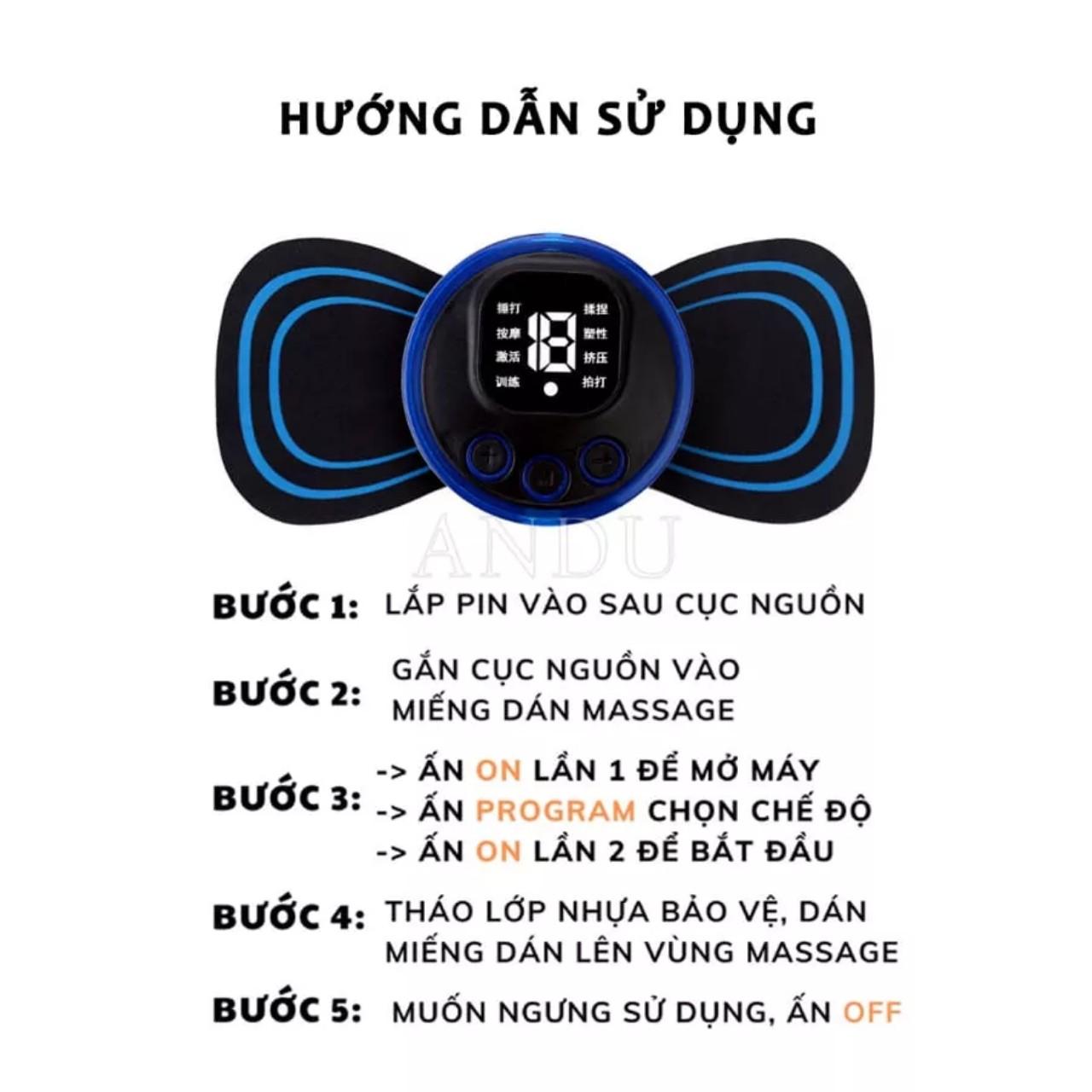 Miếng Massage Xung Điện Cổ Vai Gáy, Bắp Tay, Lưng Bằng Sung Điện đỡ đau Nhức Hiệu Qủa -Máy mat sa thân hình 10 Chế Độ