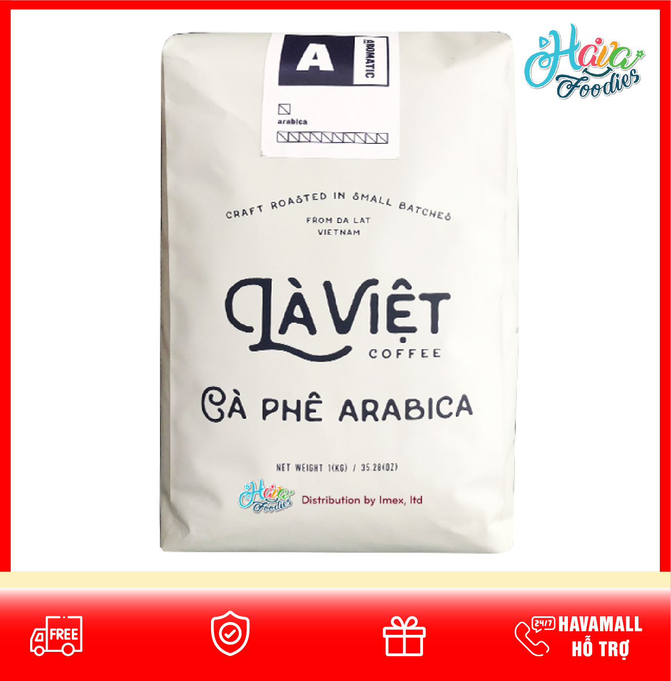 Cà phê nguyên hạt LÀ VIỆT AROMATIC - Arabica 1000g