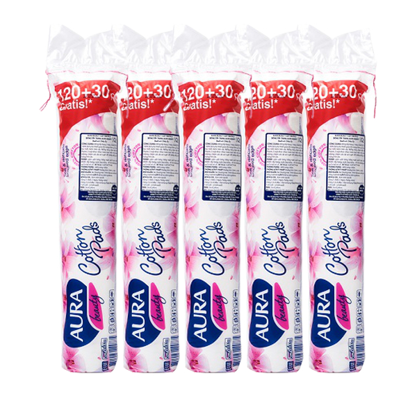 COMBO5 Bông tẩy trang Aura Beauty 120+30 miếng