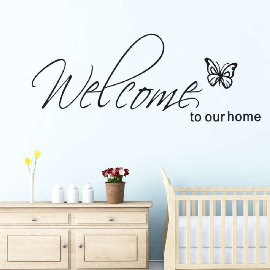 Decal dán tường dán cửa kính chữ WELCOME TO OUR HOME sang trọng