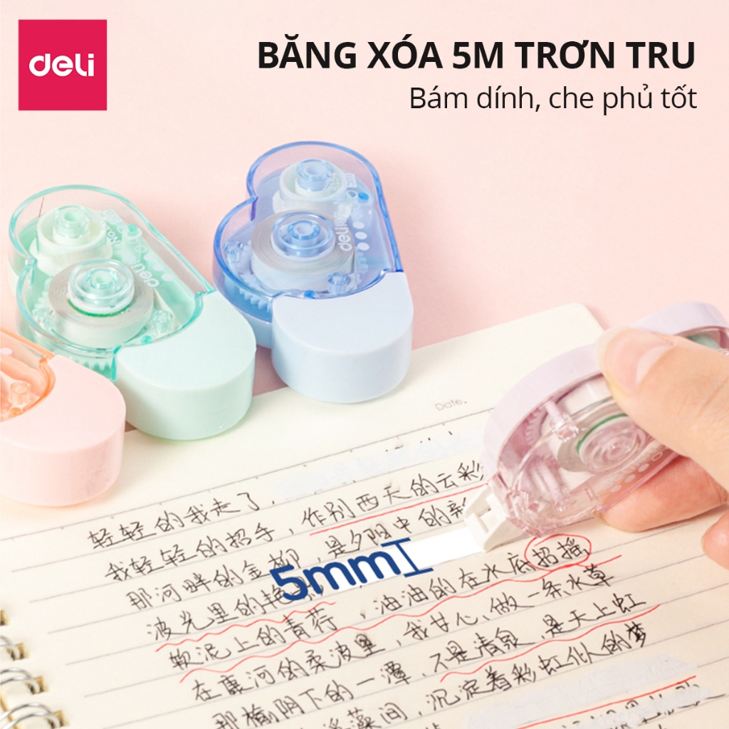 Bút Xóa Băng Kéo Đám Mây 5M Deli Paste Xinh Xắn - Xóa Sạch Phủ Kín Khô Nhanh Có Thể Viết Đè Lên Học Sinh Văn Phòng