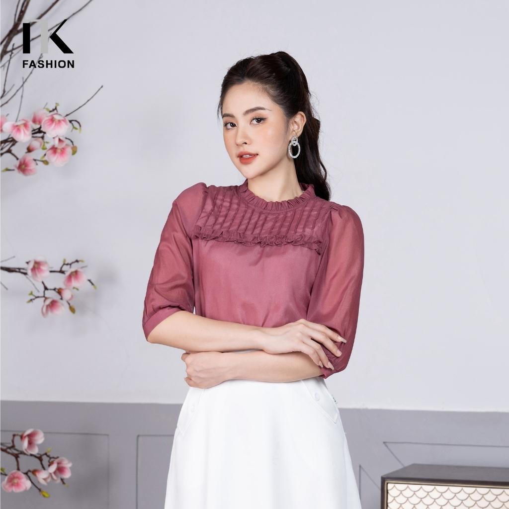Áo Sơ Mi NK FASHION Thiết Kế Ngực Bèo Cổ Tròn Tay Lỡ, Kiểu Dáng Nhẹ Nhàng Chất Vải Nhập Hàn Cao Cấp Không Nhăn NKSM2206003