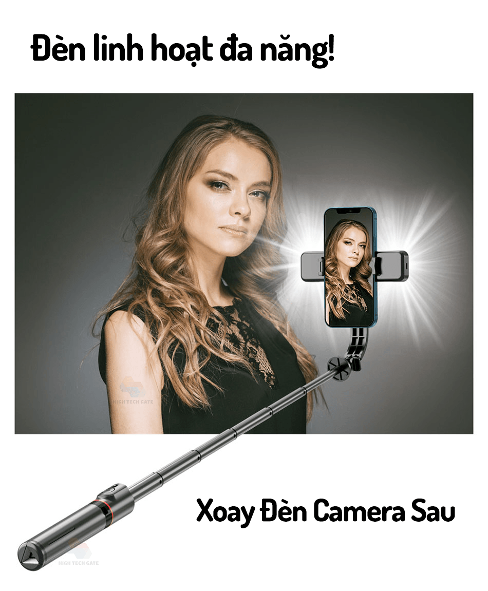 Gậy chụp ảnh 3 chân có đèn, có điều khiển từ xa, selfie tự sướng 110cm HighTechGate LONG 12 phiên bản nhỏ gọn, du lịch cầm tay, Hàng Chính Hãng