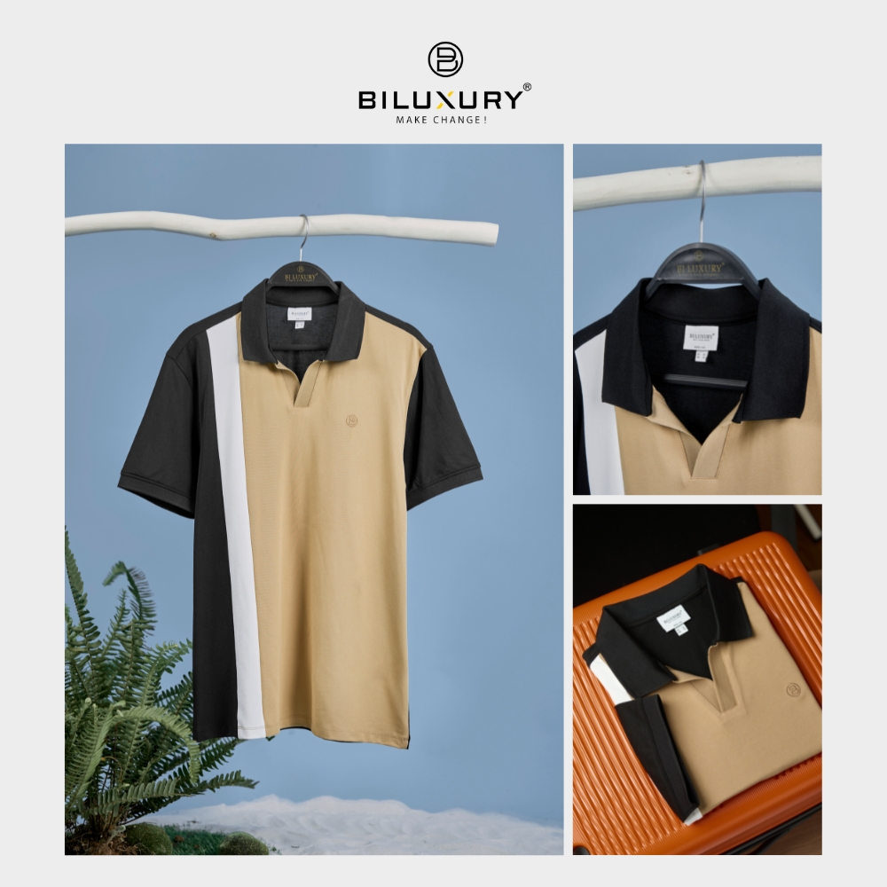 Áo Polo Nam Biluxury Black Beige Design 7APCT024DEN