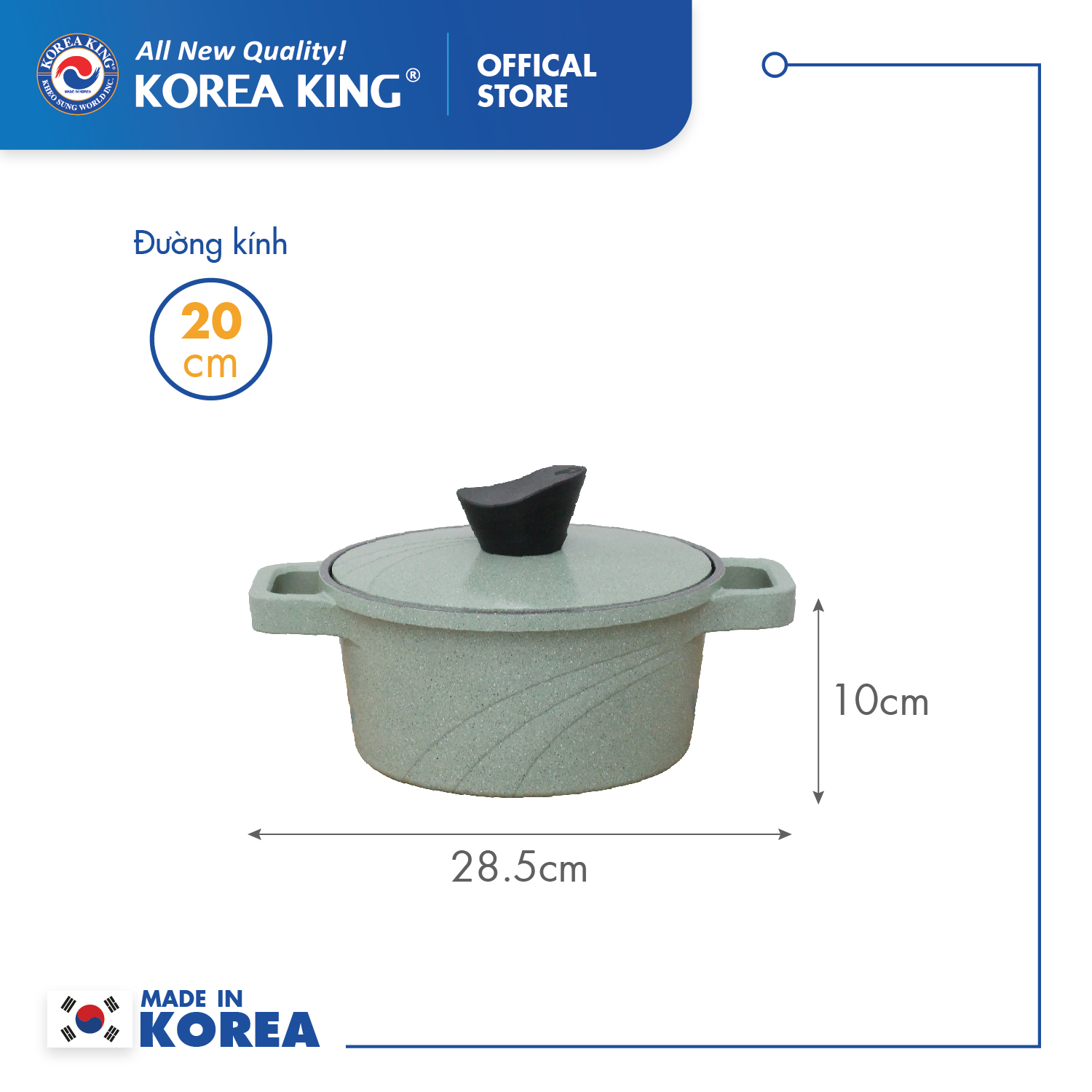 Nồi nấu Levante đáy từ Korea King KP-20LI(Nồi, nắp bằng nhôm đúc, phủ men chống dính Ceramic, Ø20cm)