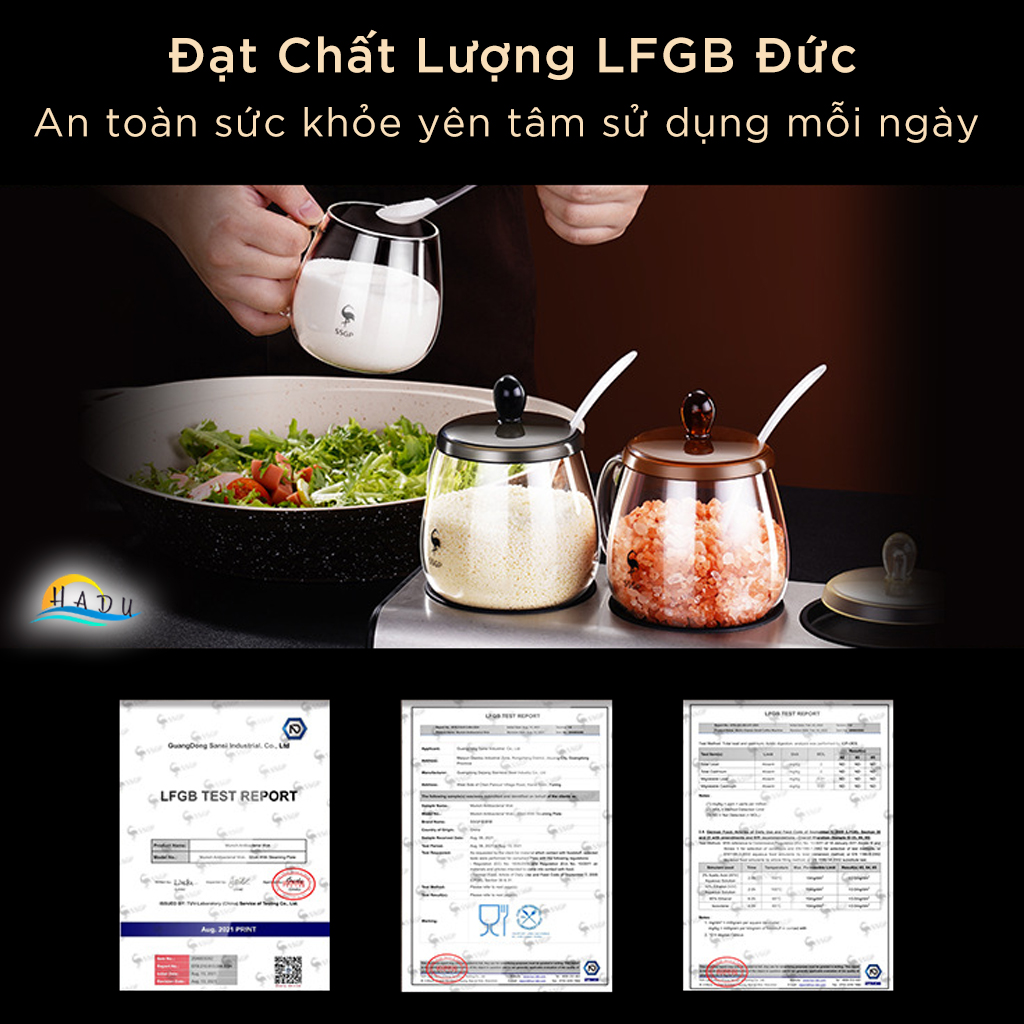 Bộ Hộp Hũ Đựng Gia Vị Thủy Tinh Nhà Bếp Thông Minh 3 Ngăn Cao Cấp Đạt Chất Lượng LFGB Đức SSGP