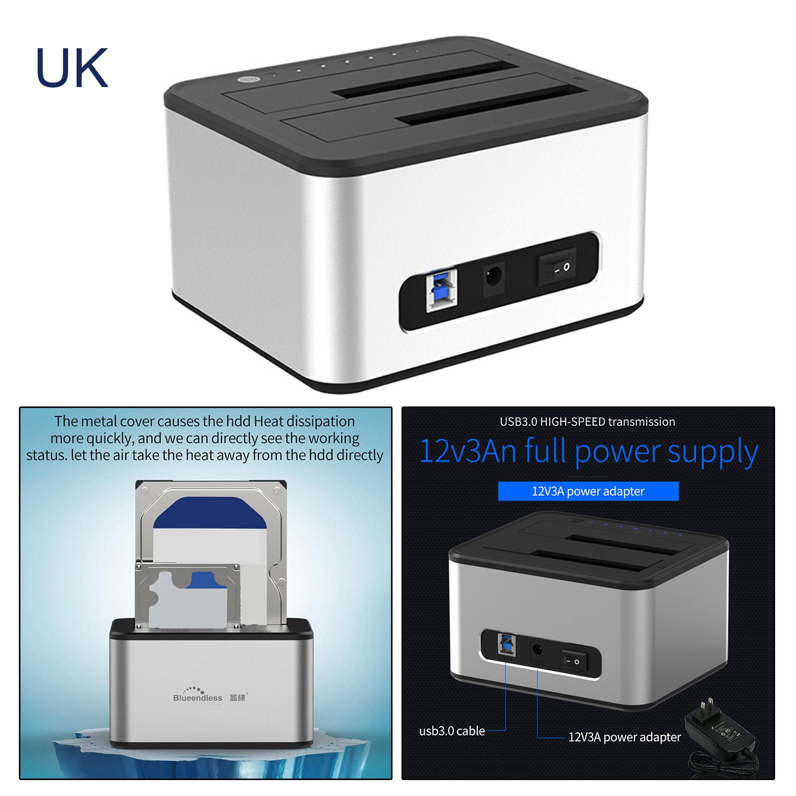 Dual Bay External HDD Hard Drive Docking Station Offline Clone Duplicator UK