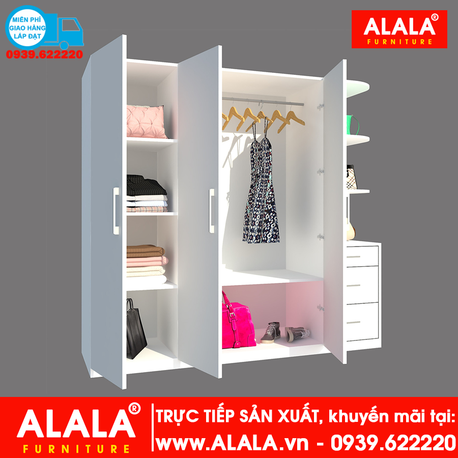 Tủ quần áo ALALA233 gỗ HMR chống nước - www.ALALA.vn - 0939.622220