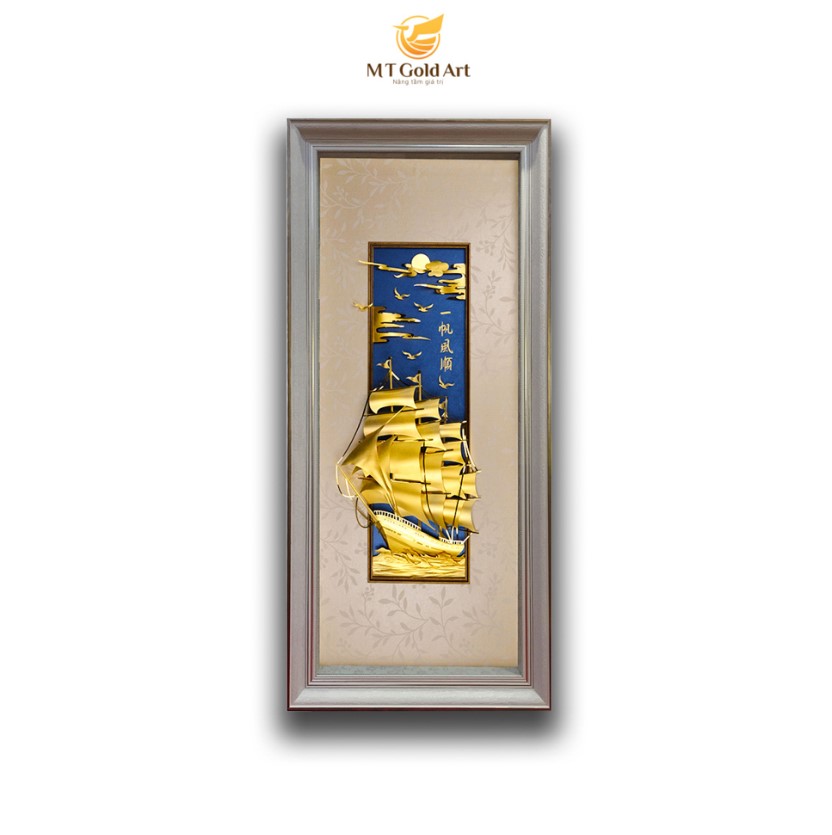 Tranh thuyền thuận buồm xuôi gió dát vàng (55x110cm) MT Gold Art- Hàng chính hãng, trang trí nhà cửa, phòng làm việc, quà tặng sếp, đối tác, khách hàng, tân gia, khai trương 