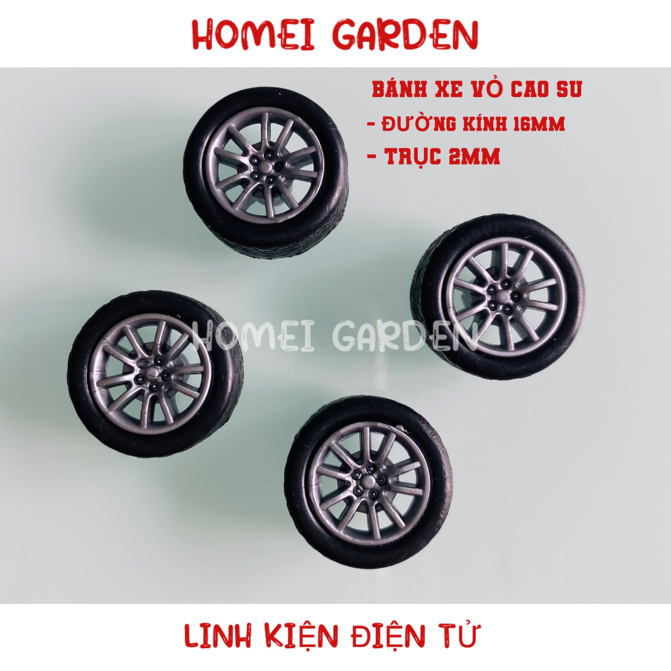 4 bánh xe mini vỏ cao su 16mm trục 2mm kèm 2 trục 75mm chế xe tàu DIY stem steam - HM0141