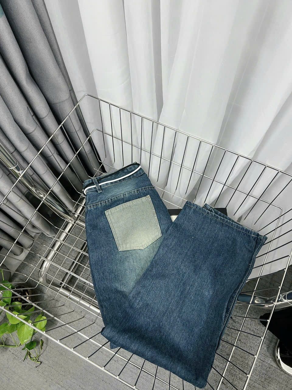 [Quần size đại] Quần jean nữ ống suông lưng cao, quần baggy jean nữ lưng bản to rút dây eo thời trang