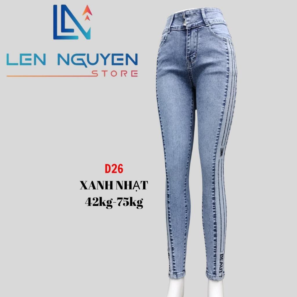 D26_Quần jean nữ, dài, lưng cao, quần bò nữ dáng ôm, quần rin nữ có big size, cho 42kg đến 75kg,LEN NGUYEN STORE - Xanh nhạt