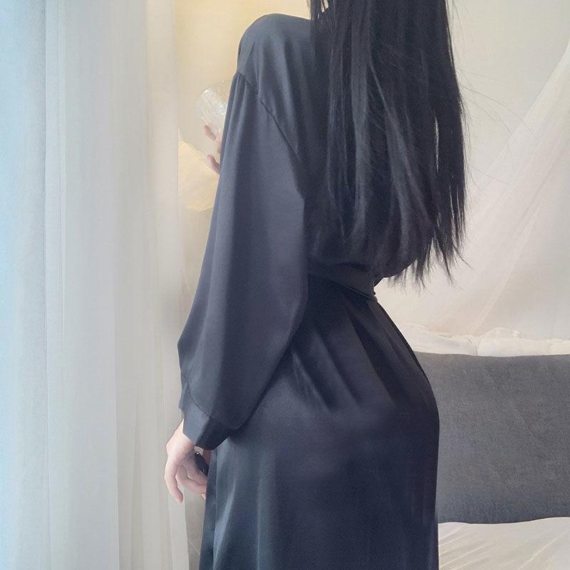 Đầm Ngủ Tay Dài Chất Lụa Thời Trang Xuân Thu Quyến Rũ Cho Nữ