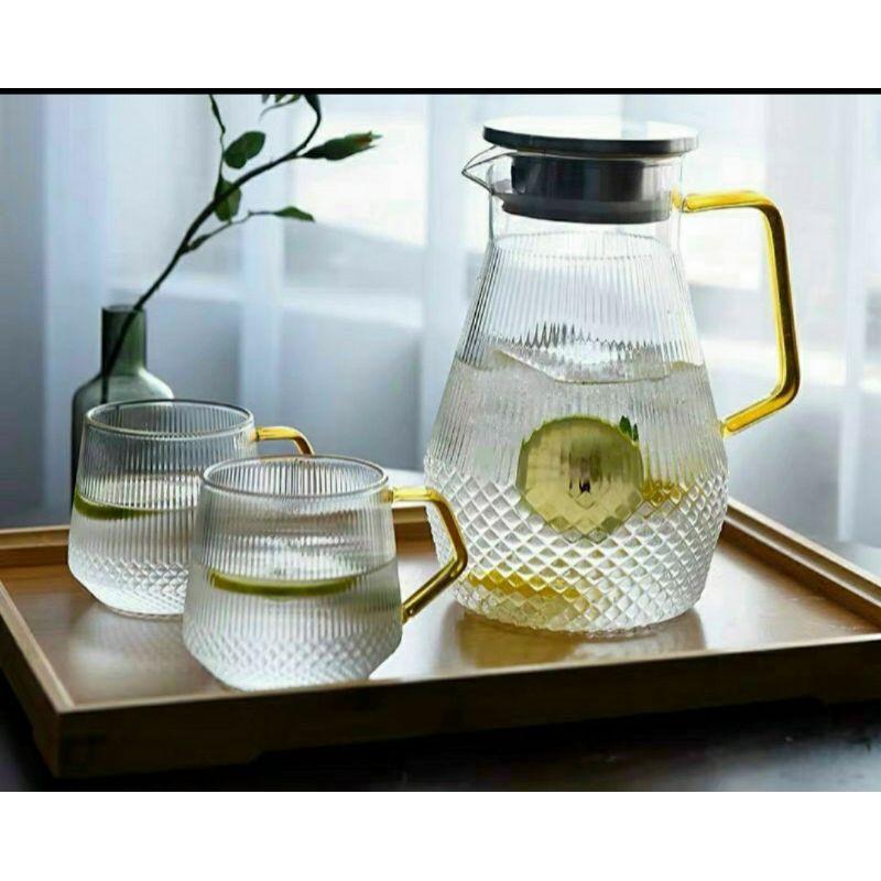 Bộ bình cốc thủy tinh hàng đẹp, chịu nhiệt bộ bình cốc thủy tinh chịu nhiệt cao cấp.
