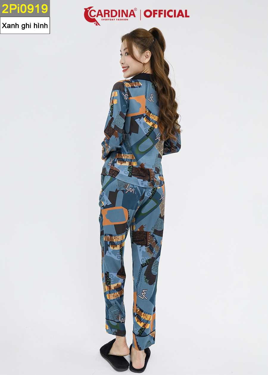 Đồ Bộ Nữ CARDINA Pijama Chất Lụa Satin Nhật Cao Cấp Quần Dài Áo Tay Lỡ Họa Tiết 2Pi09