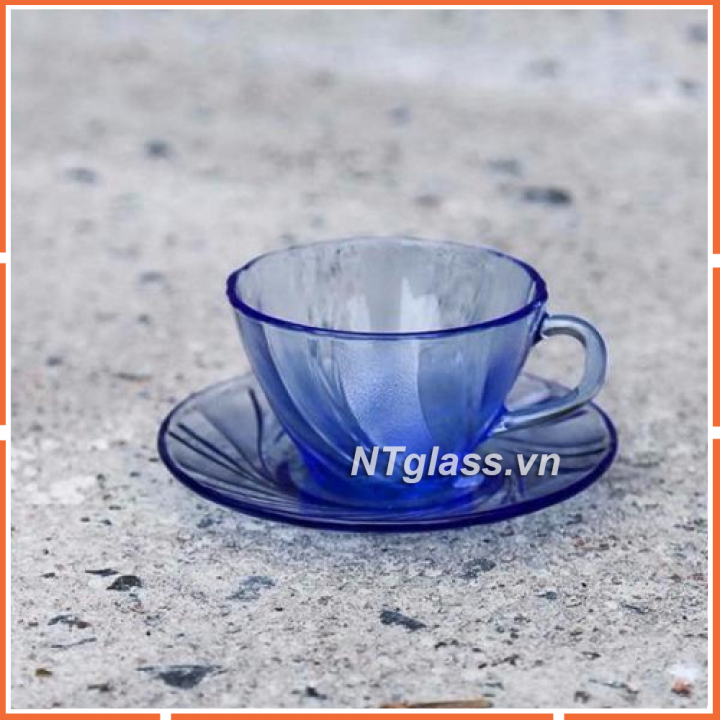 Bộ tách kèm dĩa Beau Rigave xanh Marine 180ml  Thủy tinh cường lực cao cấp Pháp