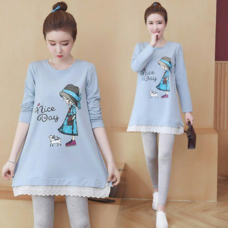 Áo Bầu Thu Đông Chất Cotton Hình Cô Gái