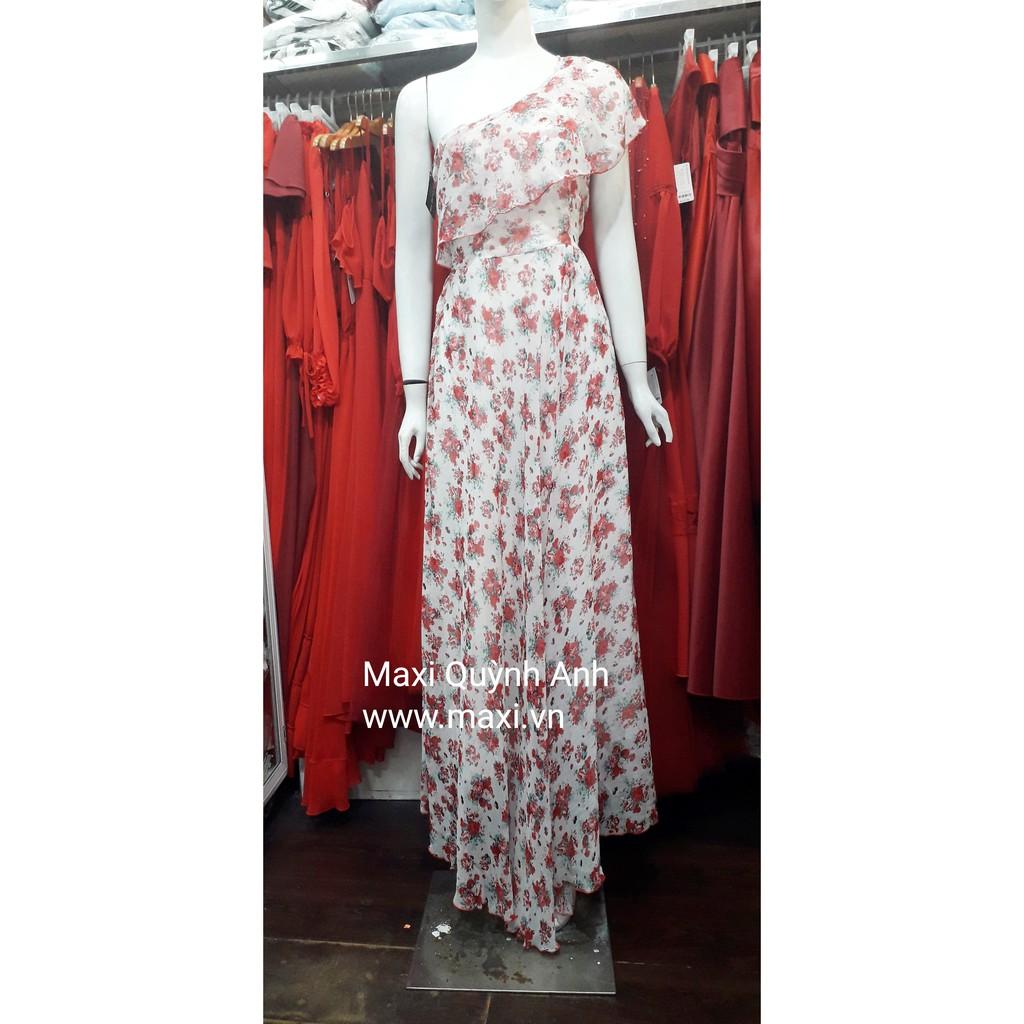 Đầm maxi hoa lệch vai bèo dễ thương, sang trọng