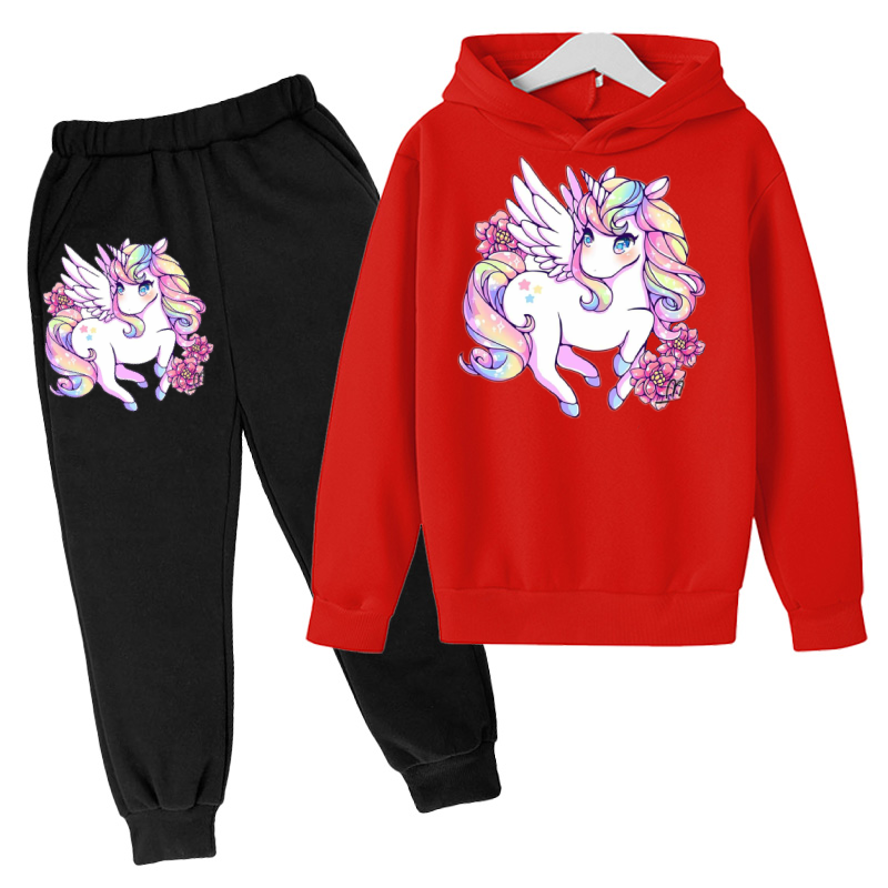 Kỳ Lân Áo Hoodie Động Vật Hoodie Game Áo Hoodie Bộ Thu Trẻ Em Áo + Quần 2 Bộ Teen Nữ Dễ Thương áo Hoodie 4-14 Tuổi