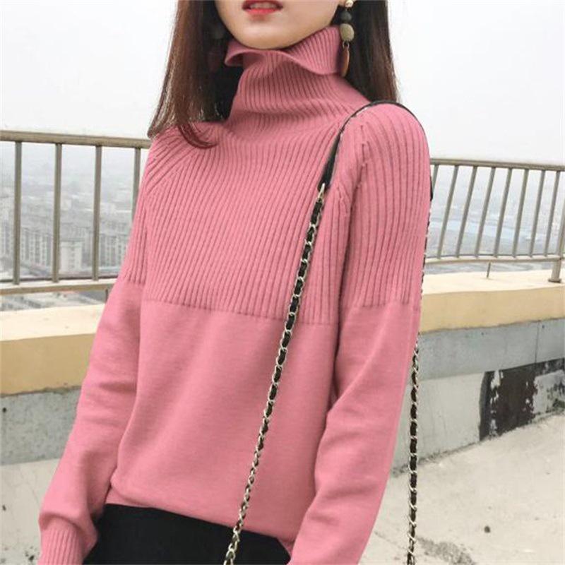 MS336 Áo len cao cổ ngực kẻ sọc