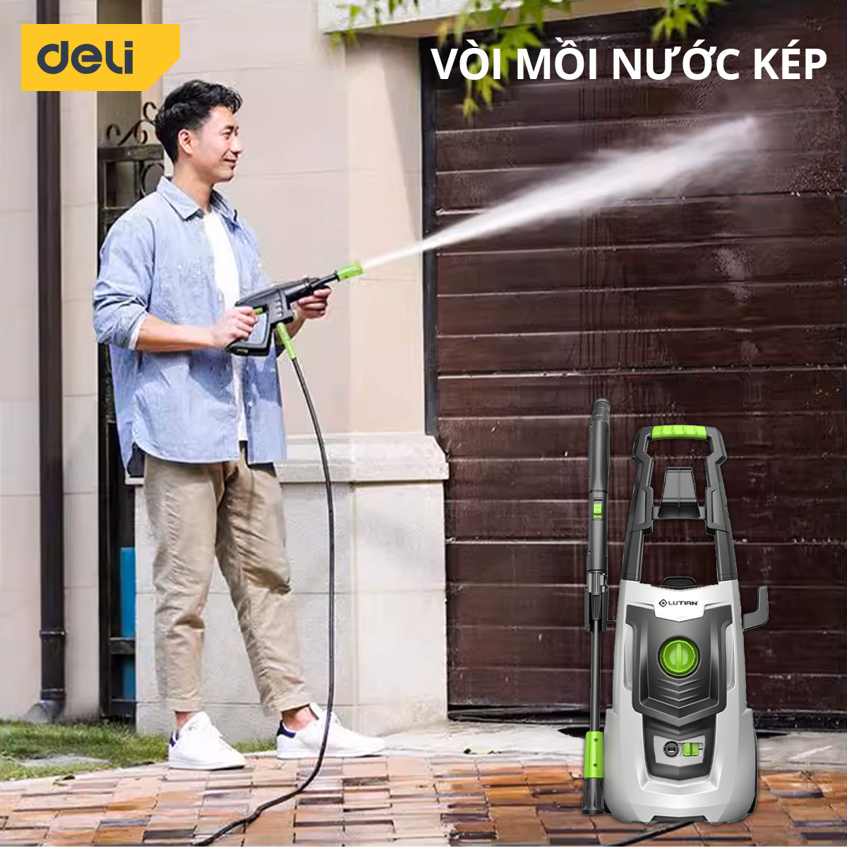 Máy Xịt Rửa DELI Áp Lực Cao 1800W - Bảo Hành 36 Tháng - Phun Rửa Đa Năng, Tối Đa Công Suất, Tiết Kiệm Điện Năng - Dáng Đứng