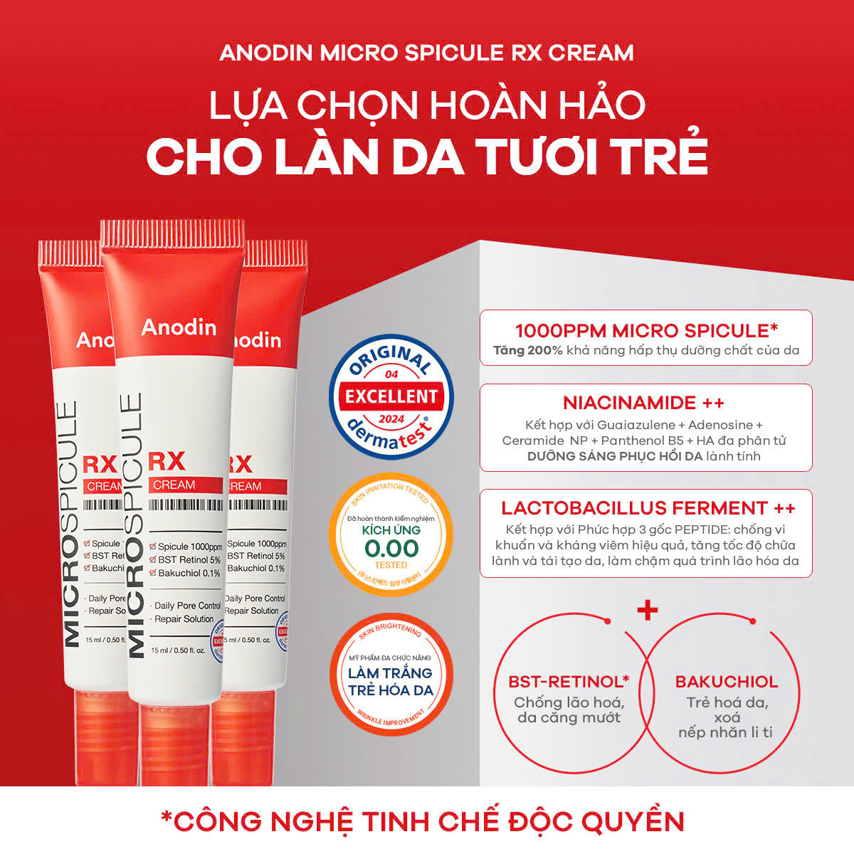 Kem dưỡng trẻ hóa da vi gai Anodin Micro Spicule RX Cream căng bóng da Hàn Quốc 15ml