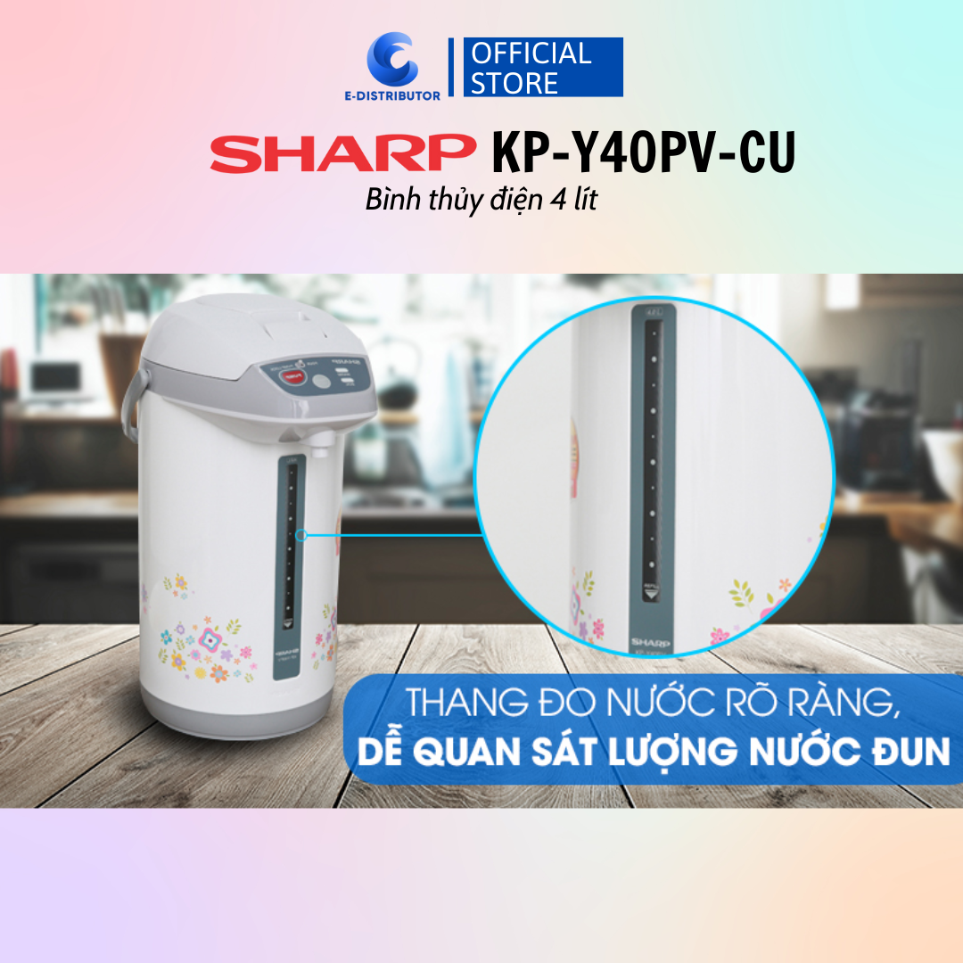 Bình Thủy Điện Sharp KP-Y40PV-CU/RD 4 Lít - Hàng Chính Hãng - Bảo Hành 12 Tháng