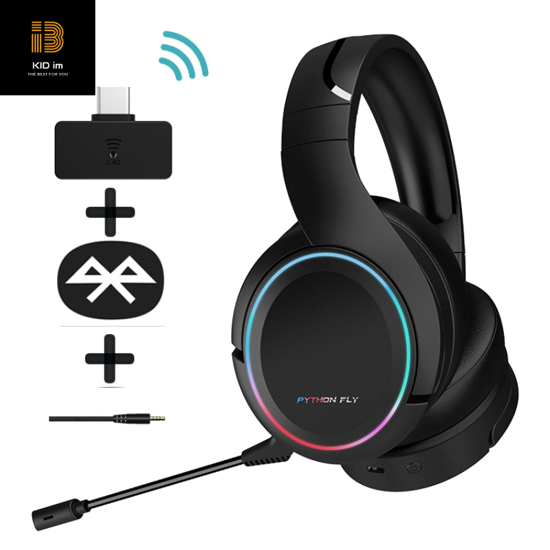 Tai nghe Gaming Không Dây PYTHON FLY X6 PRO wireless 2.4G, Mic linh hoạt và có thể tháo rời cho Mobile, laptop, PC, PS4, PS5, Switch, Xbox, 2.4G Type-C dongle -LED RGB đen - Hàng Chính Hãng