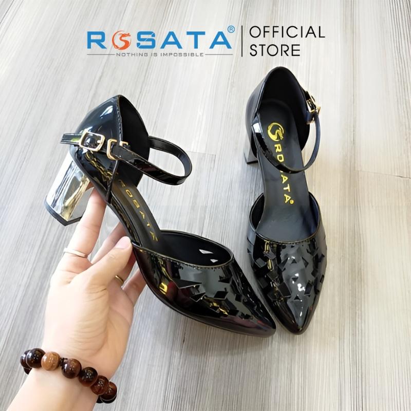Giày cao gót nữ ROSATA ZA05 mũi nhọn quai hậu cài khóa dây mảnh gót vuông cao 5cm xuất xứ Việt Nam - Đen