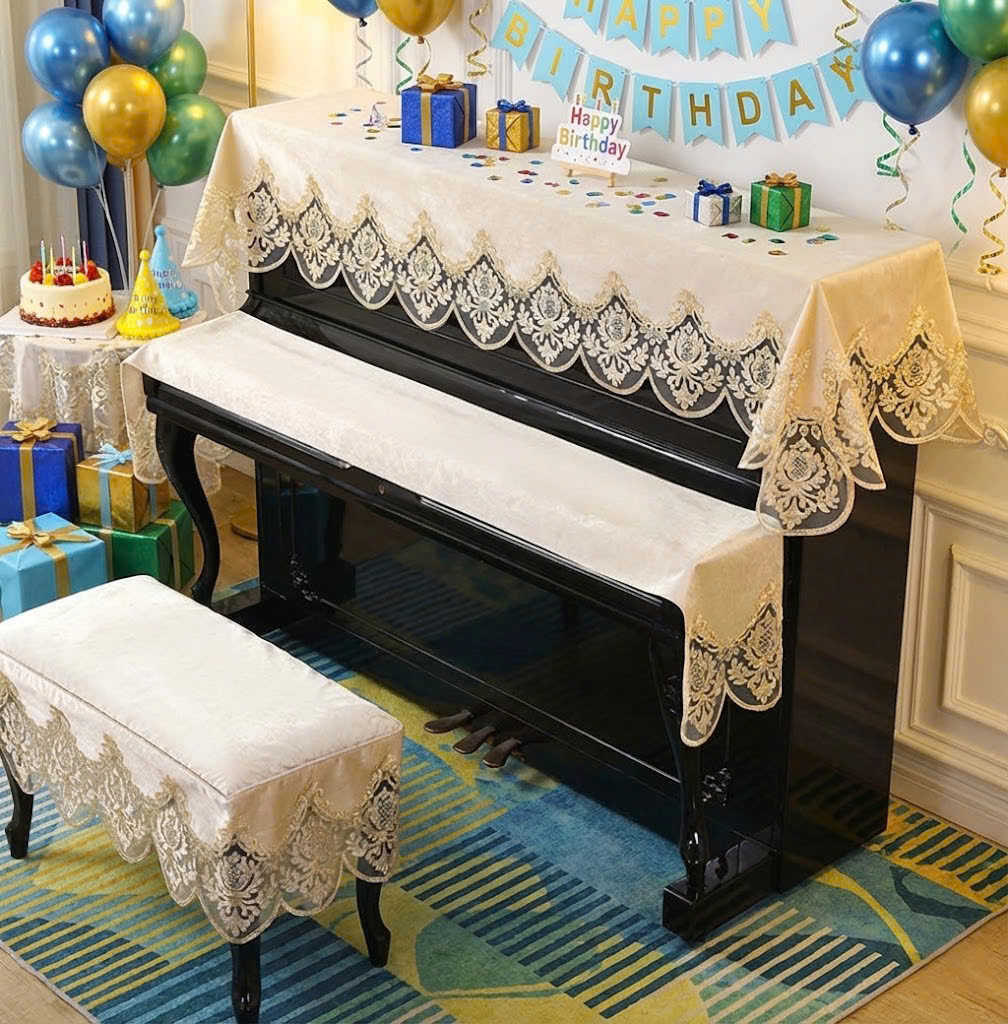 Khăn phủ đàn piano cơ đàn piano điện tử 88 phím phong cách Châu Âu cổ điển sang trọng trang trí giáng sinh noel Tết - Hàng chính hãng