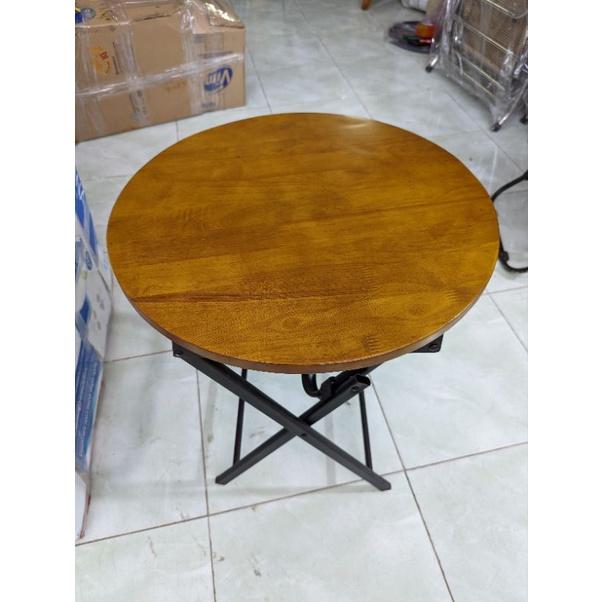 Bàn tròn xếp mặt gỗ chân thép cao 50cm