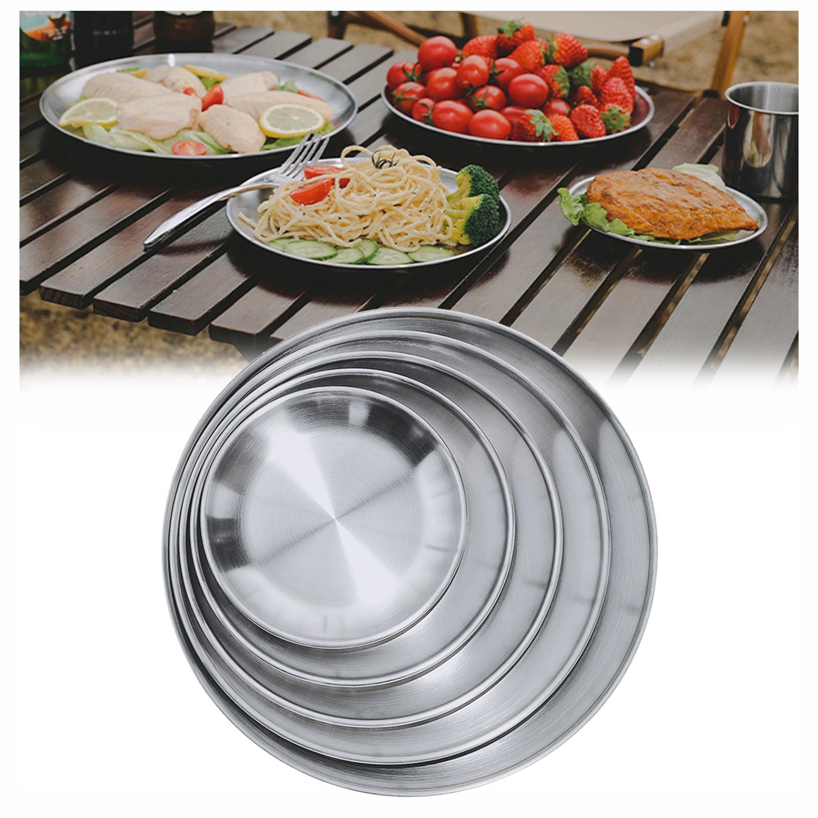 Stainless Steel Plate Set 5 Pieces Portable Dinnerware BPA Free Plates for Outdoor Camping, Hiking, Picnic, BBQ, Beach