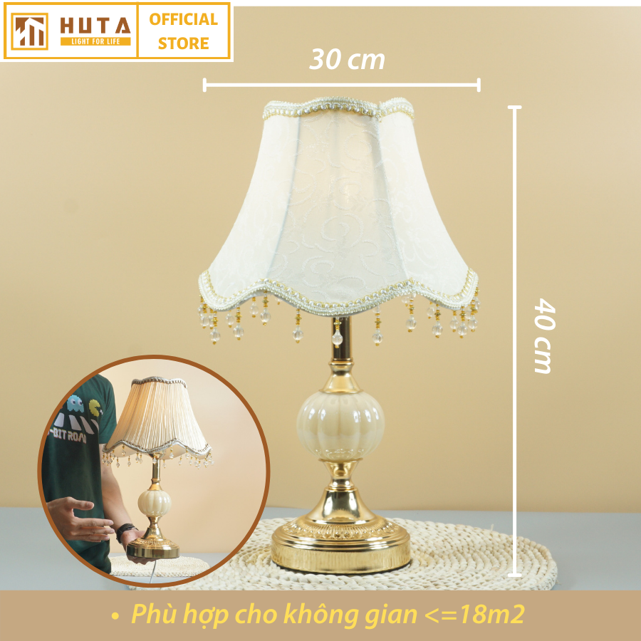 Đèn Ngủ Để Bàn Thép HUTA CD1 Sang Trọng Cổ Điển, Decor Trang Trí Phòng Ngủ, Khách Sạn, Điều Chỉnh Độ Sáng, Bóng Led Sáng Vàng Tiết Kiệm Điện