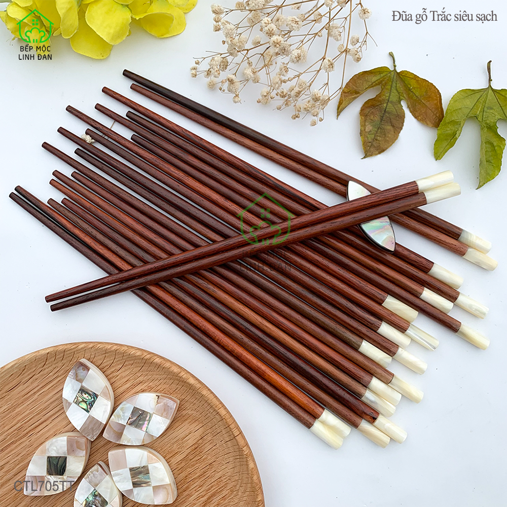 Đũa Gỗ Trắc Việt Nam Đầu Ốc Biển New Zealand - Cao Cấp, Kháng Khuẩn Siêu Sạch