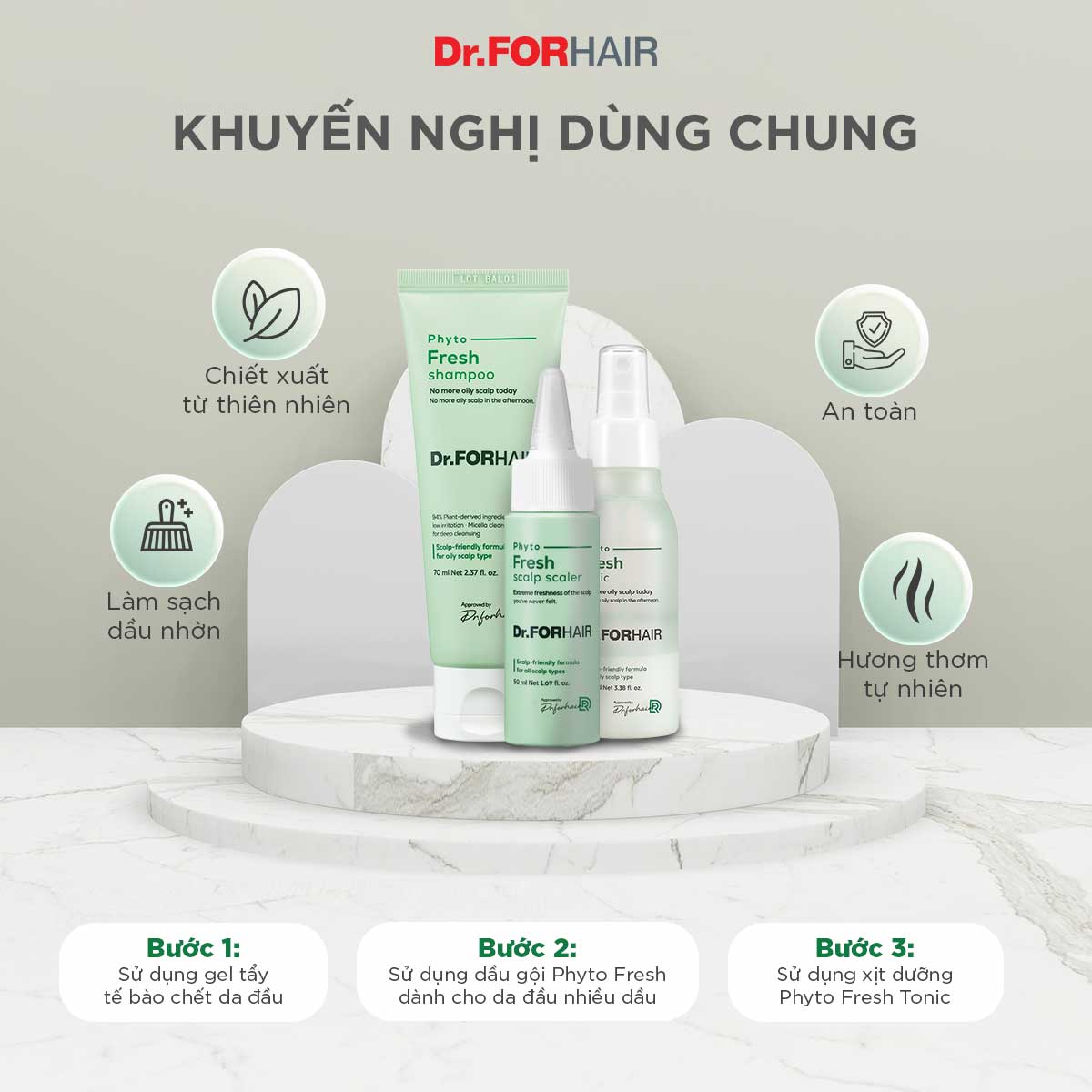 Dầu gội chiết xuất thực vật giảm dầu giảm nhờn giảm mùi hôi cho da đầu Dr.FORHAIR Phyto Fresh Shampoo