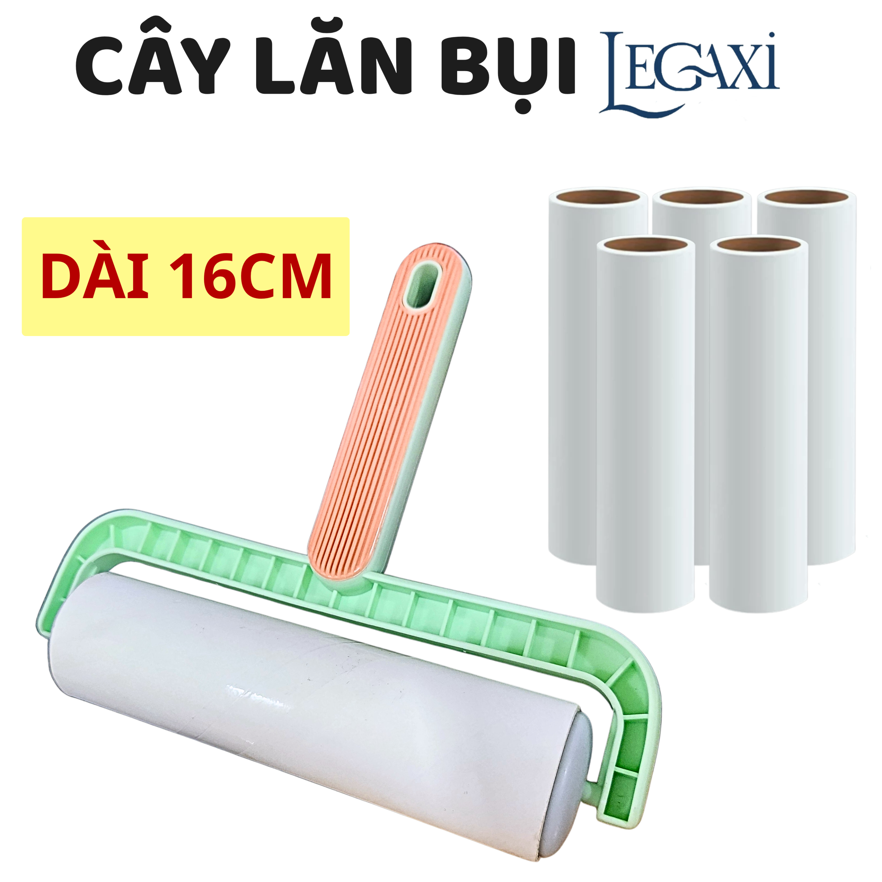 Combo Cây Lăn Bụi Cỡ Lớn 16cm, Kèm 5 Lõi Keo Siêu Dính, Tay Cầm Chắc Chắn, Cây Lăn Lông Mèo, Lông Vật Nuôi, Lăn Bụi Quần Áo, Ga Giường