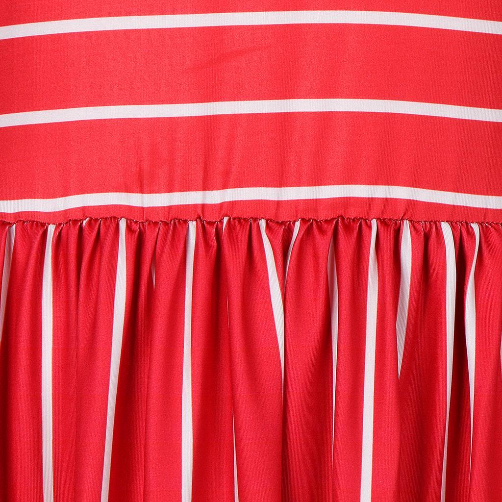 Ladies' Striped Maxi Dress 3/4 Sleeve High Waist Pleated Dress with Pockets Multicolor