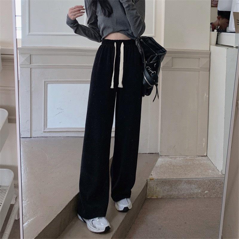 Quần Suông Dây Bản To Nữ Culottes ống rộng dài màu đen hssv, thun vintage cá tính Ulzzang