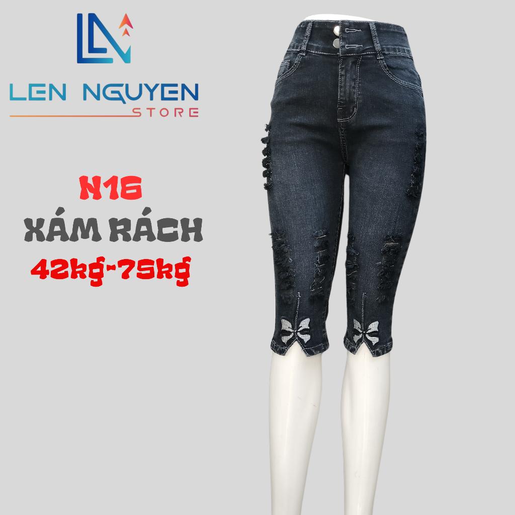 N16_Quần jean nữ, 7 tất, lưng cao, quần bò nữ dáng ôm, quần rin nữ có big size, cho 42kg đến 75kg,LEN NGUYEN STORE - Xanh Đậm