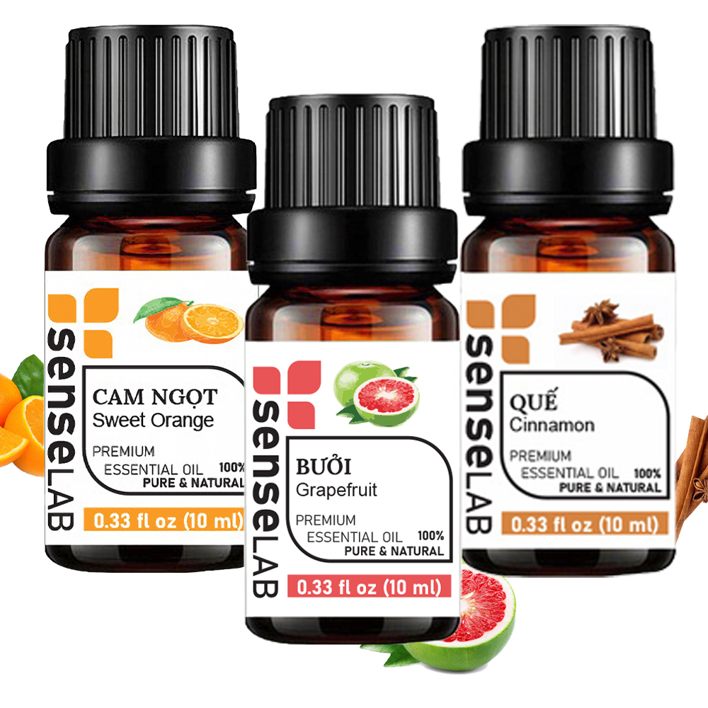 Combo 3 Tinh dầu SENSELAB nhập khẩu Ấn Độ: Tinh Dầu Cam Ngọt  + Tinh Dầu Bưởi  + Tinh Dầu Quế  - Tinh dầu thiên nhiên nguyên chất