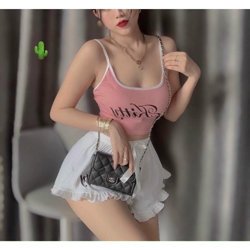 HOT Sét bộ ngủ 2 dây viền sexy chất thun gân tăm mềm mát